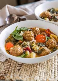 My Italian Meatball Soup Recipe Has Tender Yet Firm Vegetables And Pasta In A Richly Flavored Broth Scent Italian Meatball Soup Meatball Soup Italian Meatballs