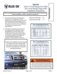 Check spelling or type a new query. Blue Ox Base Plate Bx2195 Ford Ranger Pickup 07 To 11 4wd Installation Instructions Manualzz