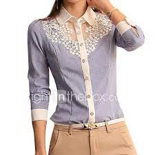 mujer camisa un color encaje manga larga diario tops azul claro 2021 us 18 89 women shirts blouse blouses for women denim jacket women