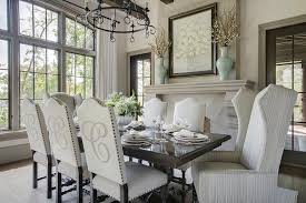 Elegant French Dining Room With Light Gray Camelback Chairs Monogrammed With The Letter C Dining Room French Dining Chairs Ashley Dining Room