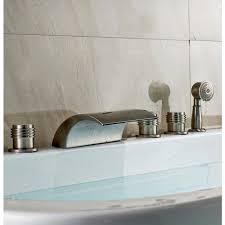 Juno Bathtub Faucet With Handheld Shower Diverter Triple Handle Waterfall Roman Tub Faucet Bathroom Tub Faucet Tub Faucet Bathtub Faucet