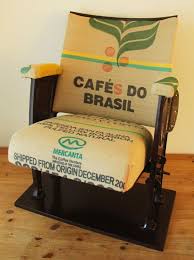 The Seat Back And Arms Have Been Covered With A Brasilian Coffee Sack Used To Transport Unroasted Coffee Beans Cafe Chairs Vintage Cafe Theater Chairs
