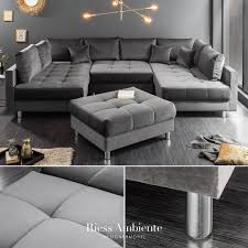 Moderne Xxl Wohnlandschaft Kent 305cm Grau Samt Federkern Inkl Hocker Und Kissen 305cm Federkern Grau Hoc In 2020 Comfortable Sofa Fake Wood Flooring Living Spaces