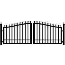 Mighty Mule St Augustine 14 Ft X 5 Ft 2 In Powder Coated Steel Dual Driveway Fence Gate G2514 Kit The Home Depot Driveway Fence Driveway Gate Fence Gate