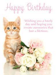 Back at the cottage, tammy was humming and lighting all ten candles on the cake, which was too tall, very crooked, and, of course, runny. Sweet Kitten Flowers Happy Birthday Card Birthday Greeting Cards By Davia