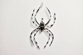 Dangling Black Purple And Clear Beaded Spider Etsy Beaded Beaded Spiders Spider