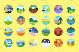 176 Flat Rounded Landscape Icons Flat Rounded Icons Landscape Icon Design Graphic Theme
