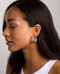 Kay Gold Hoop Earrings Gold Or Silver Chunky Triple Hoop Earrings  Interlocking Red Earrings