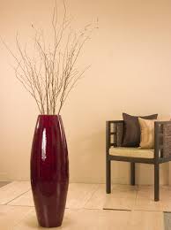 Green Floral Crafts 36 In Tall Red Cylinder Floor Vase And Free Birch Branches Floor Vase Tall Floor Vases Brown Vase