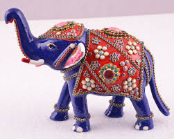 Trunk Up Good Luck Elephant Sculpture White Metal Figurine Handmade With Meenakari Work Unique Home Decor Statue Standard Multicolor Elephant Sculpture Metal Figurines Elephant