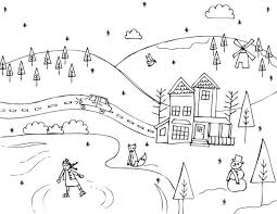 Try this hoary tree geography snowy woodland and xmas magical holiday star sky. Traditional Winter Season Scene On The Countryside Coloring Page Coloring Sky