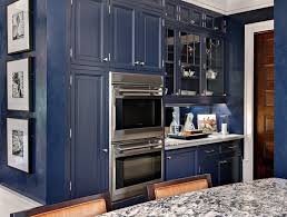 Kitchen Cabinets Navy Blue Wooden Panels Glass Panels Stainless Steel Appliances Quarts Countertop Of Kitchen Design Color Blue Kitchen Cabinets Kitchen Colors