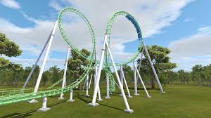 A helix for a roller coaster in red and yellow with scratches; Roller Coaster Inversions Coasterforce