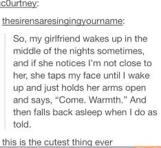 Yeah It S Cute Until Someone Tries Tapping On My Face To Wake Me Up Throat Punch Will Put Em Back To Sleep Much Quick Otp Prompts Cute Stories Tumblr Funny