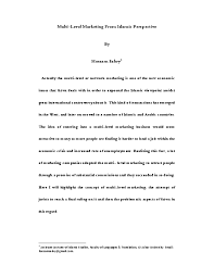 Islam does not interfere in such petty matters. Pdf Multi Level Marketing From Islamic Perspective Hossam Sabry Academia Edu