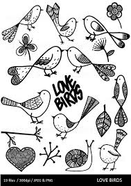 Love Birds Clipart Clip Art Bird Clipart Hearts Flowers Cute Nature Black And White Invitations Zentangle Clipart Printable Bird Drawings Bird Clipart Bird Doodle