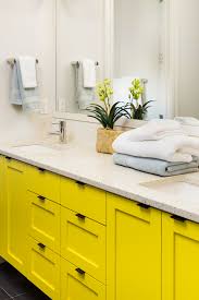 This 36 single bathroom vanity is versatile enough to plan a bathroom around or add as a finishing touch to an already san jose, ca. Yellow Bathroom Vanity With Quartz Countertops Yellowbathroom Pupofcolor Bathroomdesign Bathreno Bathroom Wall Cabinets Yellow Bathrooms Bathroom Vanity