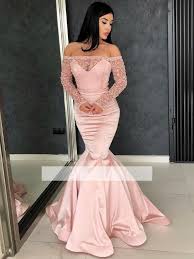 Mermaid Blush Prom Dresses Off The Shoulder Beading Prom Dresses With Long Sleeves Prom Dresses With Sleeves Prom Dresses Long With Sleeves Best Prom Dresses