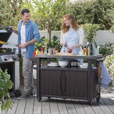 Keter Unity Entertainment Outdoor Storage Cart Serving Tray Prep Station On Wheels Bbq Table Outdoor Kitchen Design Outdoor Kitchen Island