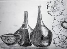 Black And White Still Life Drawing Original Drawing Still Life Drawing Charcoal Tear Drop Shape Vase Still Life Modern Art Creative Compositi Still Life Drawing Life Drawing Original Drawing
