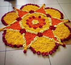 Flower Rangoli Design In 2020 Rangoli Designs Flower Flower Rangoli Flower Decorations