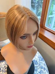 Amorette Light Density 100% Human Hair Topper Warm Soft Stawberry Medium Blonde Color Blend Silk Top Parting Topper No Bangs Side Bang