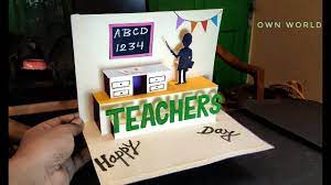 With the folded side facing you, cut two 1.5 inch slits. Diyteache R S Day Card Handmade Teachers Day Pop Up Card Making Idea Youtube