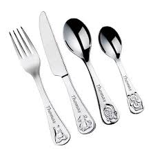 Engraved Fork And Spoon Set Set This Is A Very Well Made 4 Piece Engraved Children S Cutlery Set Cutlery Set Cutlery Design Cutlery