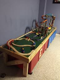 Diy Train Table 2x4 Cedar Frame And Legs Sand Thoroughly With 4 Coats Of Poly 3 4 Hardwood Plywood Sand Paint Train Table Kids Play Table Boy Toy Storage