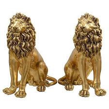 Set 2 Gold Lion Figurine Statue Resin Home Decor Safari Jungle Collectibles 33 Statue Gold Lion Lions