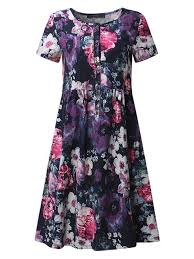 Casual Women Ink Printing Short Sleeve O Neck Dresses Floral Dresses Myer Floral Dre Women Dresses Classy Floral Dresses With Sleeves Midi Short Sleeve Dress