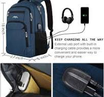 Zaino per scuola e laptop, per ragazzi, ragazze, adolescenti, uomini e  donne, da giorno e per lavoro, zaino con USB, Blu (Blu) - YAMTION-C25