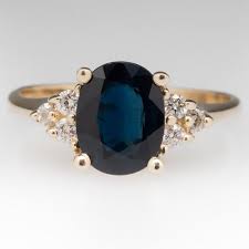 1 8 Carat Dark Blue Sapphire Diamond Ring 14k Gold Sapphire Engagement Ring Blue Blue Sapphire Diamond Ring Engagement Rings Sapphire