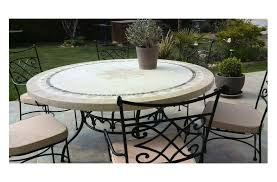 Patio furniture and outdoor furniture large round outdoor dining table on heavy wooden blocks base, with thick concrete gray stone slab top. 125 160cm Outdoor Garden Round Mosaic Stone Marble Dining Table Mexico