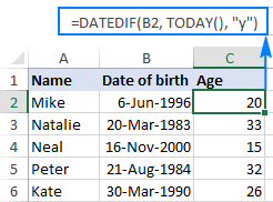 To calculate the age of a person in excel, use datedif and today. How To Calculate Age In Excel From Birthday