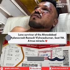 Lone survivor of the Ahmedabad #planecrash Ramesh Vishwaskumar, Seat 11A. A  true miracle.❤️