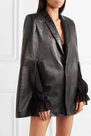 Saint Laurent Leather Cape Net A Porter Com Long Leather Coat Leather Coat Jacket French Outfit