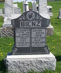 Tombstone Tuesday–Jakob & Elisabeth (Pflueger) Bienz