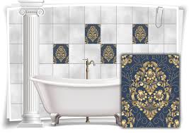 If you are looking for travertin fliesen gold you've come to the right place. Fliesen Aufkleber Fliesen Bild Blumen Blatter Nostalgie Floral Blau Gold Bad Wc Deko Medianlux Shop