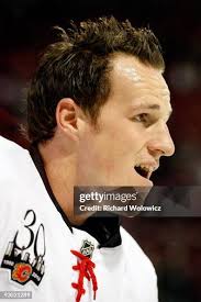 Dion Phaneuf of the Calgary Flames skates during the warm up period... News  Photo
