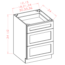 shaker white three drawer base cabinet