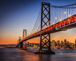 photo of the Bay Bridge at sunset