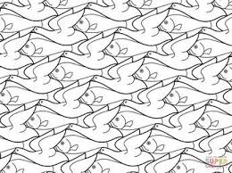 Bird Fish Tessellation By M C Escher Coloring Page Supercoloring Com Tessellation Art Escher Tessellations Escher Art