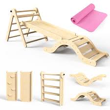 BlueWood Pikler Triangle Set, Toddler Wooden Climbing Toys Indoor 7-in-1 Climber