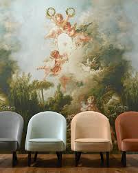 Tina Slipper Chair Dressed In Our Viggo Velvet In Front Of La Cible De L Amour Panoramic Wallaper Pierrefreywallpaper