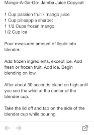Just add juice and blend! Jamba Juice S Mango A Go Go Recipe Jamba Juice Recipes Jamba Juice Mango Juice