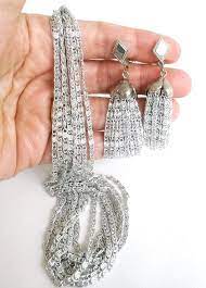 Vintage Sarah Coventry Silvery Cascade Necklace Earrings Set Silver Tone 1960 Cascade Necklace Sarah Coventry Jewelry Necklace Earring Set