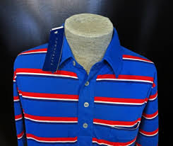 vintage mens new nos jc penney towncraft 1980s red blue striped polo shirt size small