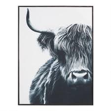 Black And White Cow Framed Pictures Depicting A Scottish Highland Bull In Dramatic Black And White Artist Mariusz Moreau Captures The Mysteriou Wall Canvas Animal Wall Art Framed Canvas Wall Art