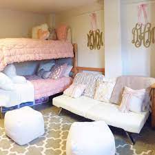 Cute And Posh Dorm Room At Indiana University Hanging Gold Monograms With Pink Ribbon And Pbteen Comforter Girls Dorm Room Dorm Room Decor Diy Cute Dorm Rooms